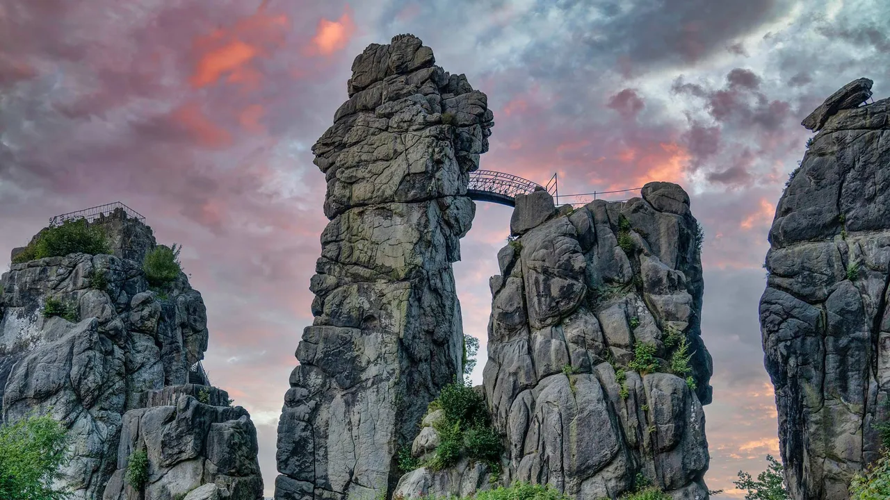 The Externsteine rock formation in the Teutoburg Forest, Germany