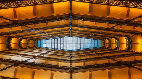 The eight-story open atrium of Milwaukee City Hall, Wisconsin, United States