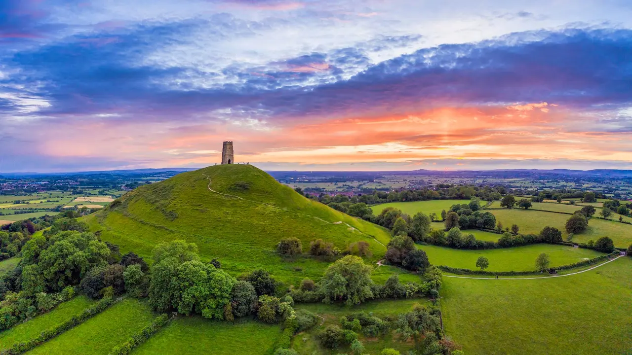 St. Michael's Church Tower on Glastonbury Tor, Glastonbury, Somerset, England