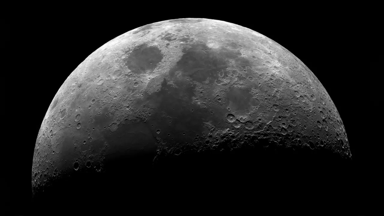 The moon's surface seen through a telescope