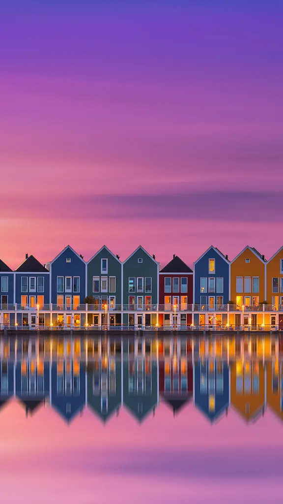 Rainbow houses in the town of Houten, Netherlands