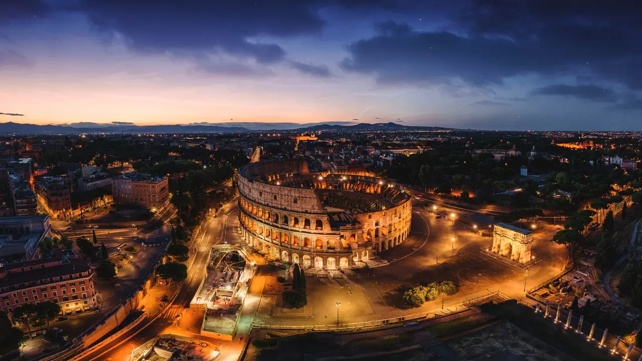 Aerial view of the Colosseum, Rome, Italy