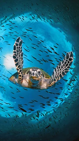 正在潜水的绿蠵龟，澳大利亚大堡礁