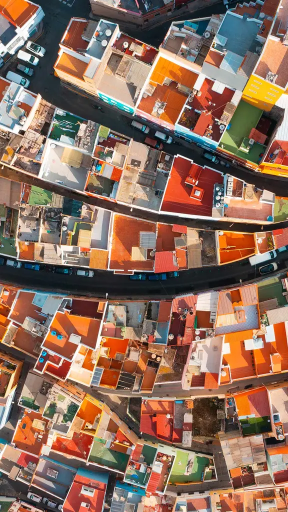 Aerial view of colourful houses, Las Palmas de Gran Canaria, Spain